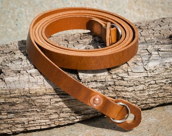 10mm wide Burnt Tan colour Leather Camera Strap with copper rivets.