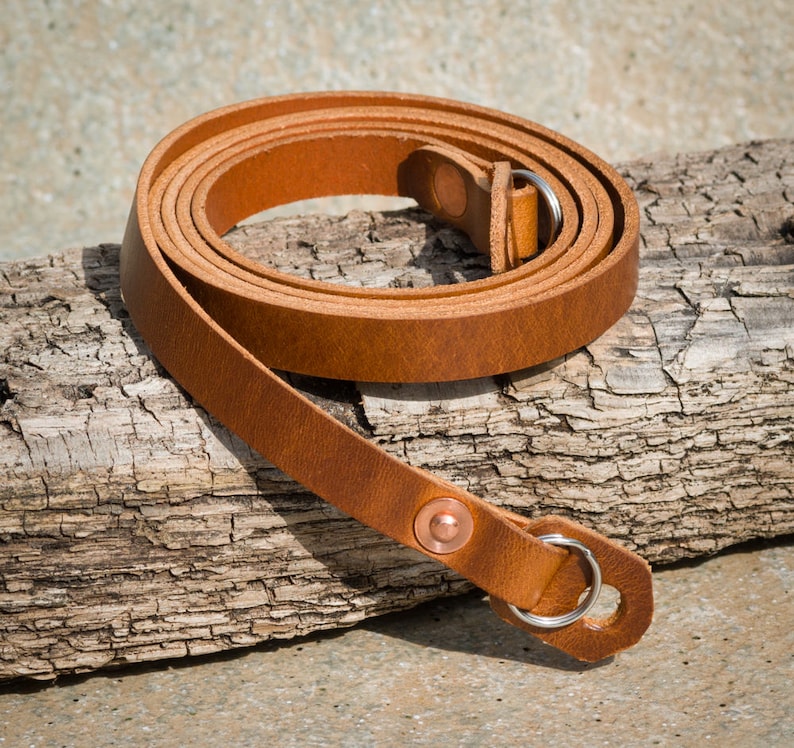 10mm wide Burnt Tan colour Leather Camera Strap with copper rivets. image 1
