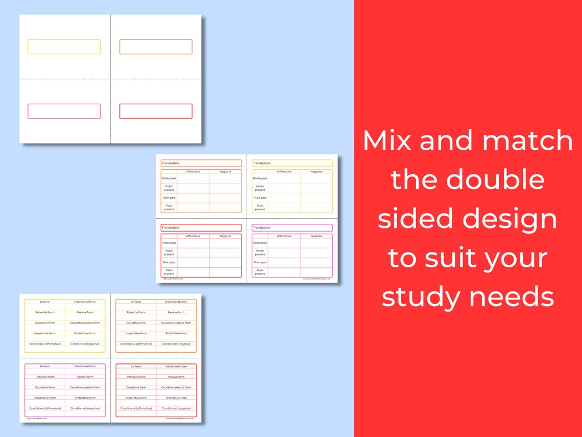 Japanese Verb Printable Flashcard Templates Verb Flashcards Etsy