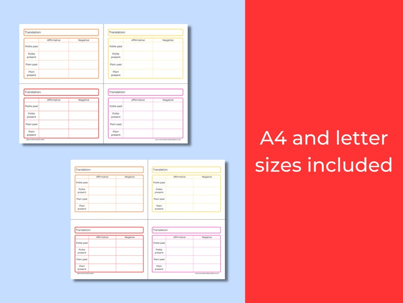 Japanese Verb Printable Flashcard Templates Verb Flashcards Etsy