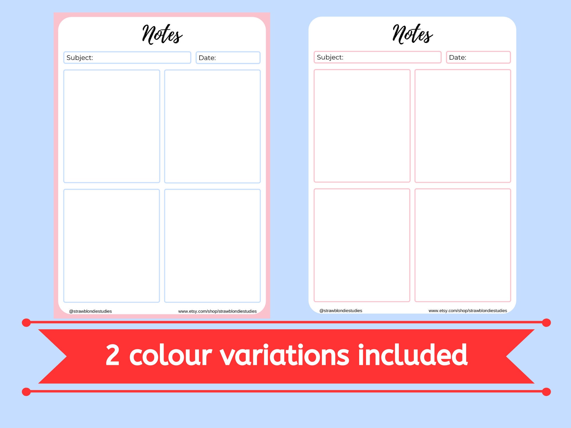 Box Notes Templates Printable Student Notes Pages Etsy