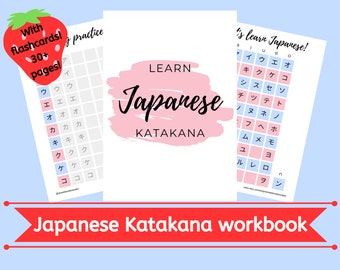Learn Japanese katakana printable workbook, learn Japanese writing, Japanese language learning, Japanese study, language printable