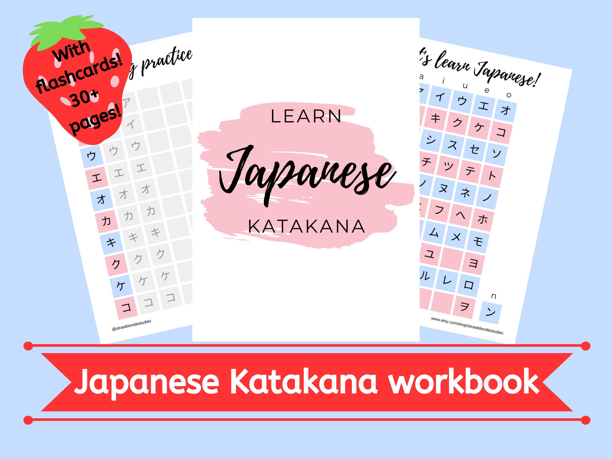 Learn Japanese katakana printable workbook, learn Japanese writing,  Japanese language learning, Japanese study, language printable