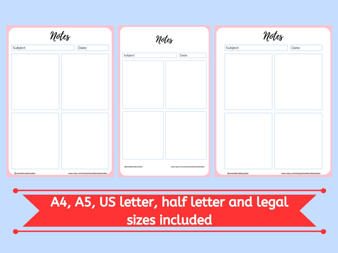 Box Notes Templates Printable Student Notes Pages - Etsy