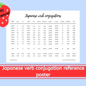 Japanese verb conjugation reference poster printable