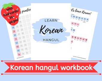 Learn Korean hangul printable workbook, learn Korean writing, Korean language learning, Korean study, language printable