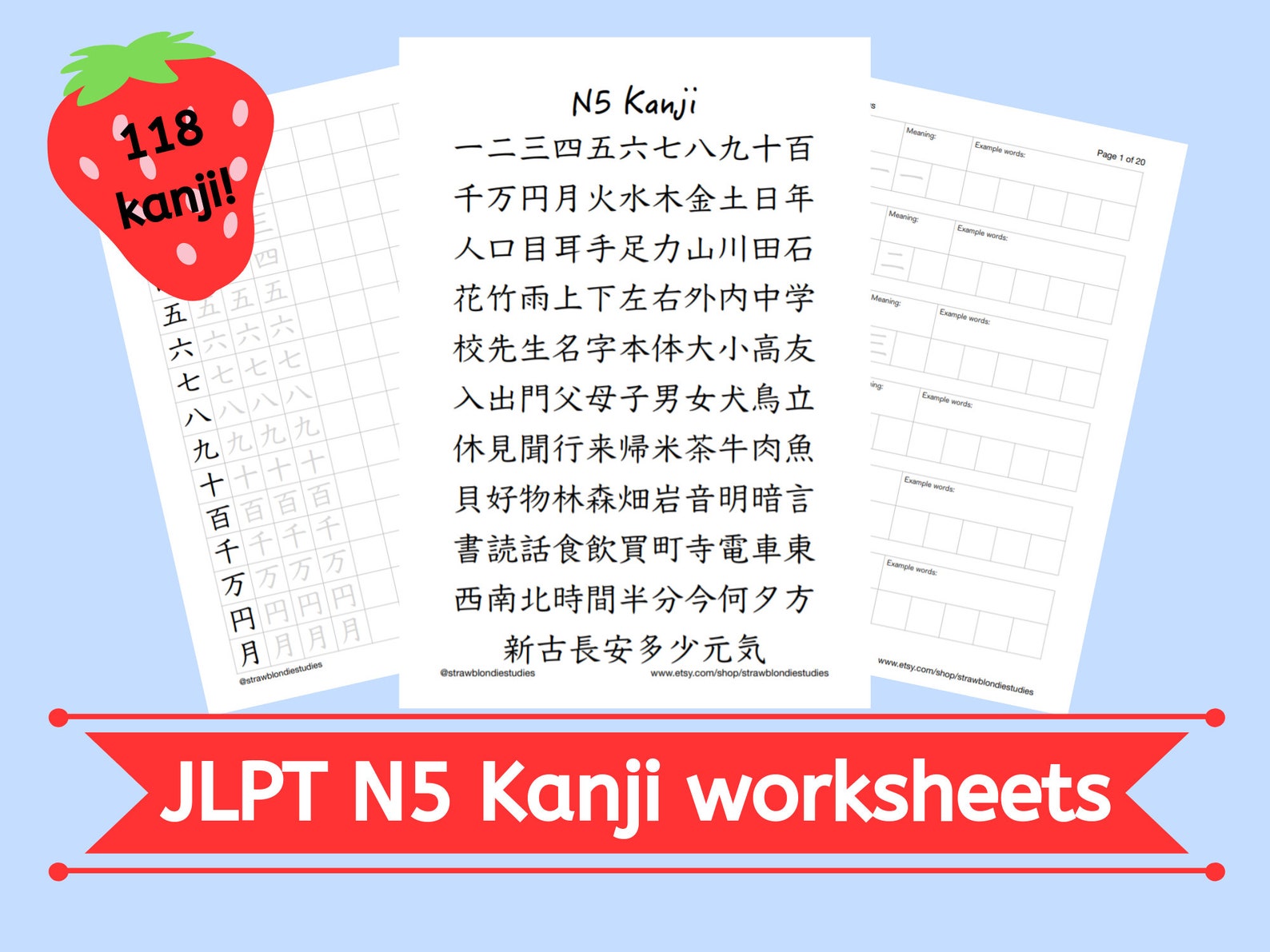 JLPT N5 Japanese Kanji Printable Practice Worksheets learn | Etsy