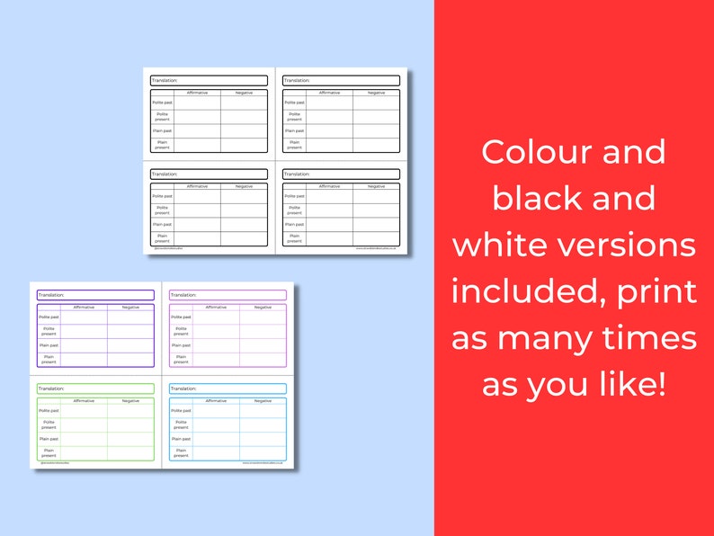Japanese Verb Printable Flashcard Templates Verb Flashcards Etsy