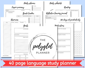 Language learning study planner, printable polyglot planner, language learning printable