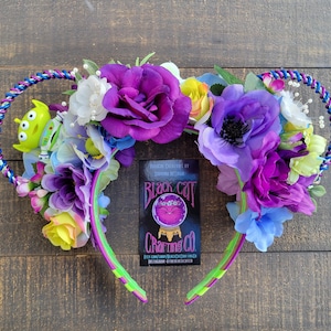 Orejas de ratón florales alienígenas luminosas / Diadema floral inspirada en Buzz Lightyear