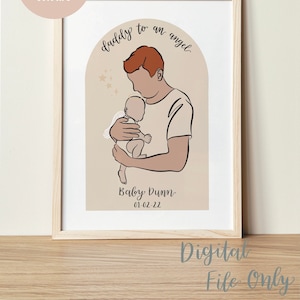 Dzieło sztuki upamiętniające poronienie i aniołka | Tata anioła | Tylko plik cyfrowy | Prezent na Dzień Ojca