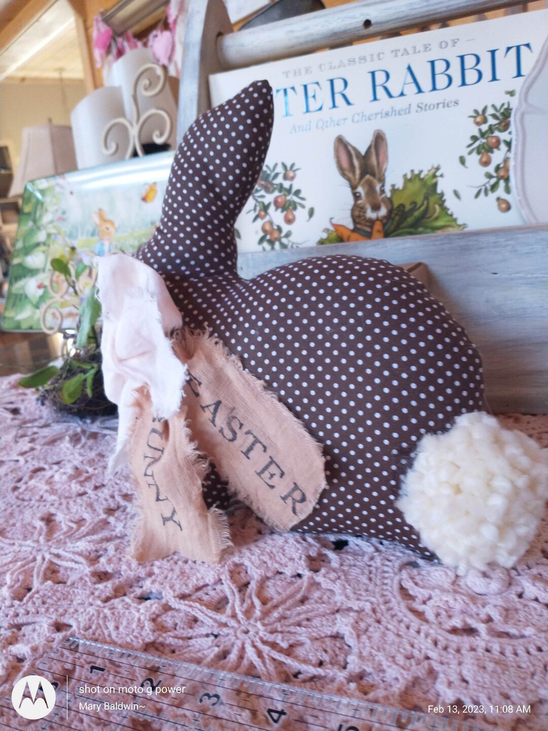 Fabric Brown Polka Dot Bunny Farmhouse Country Spring Easter Decor - Etsy