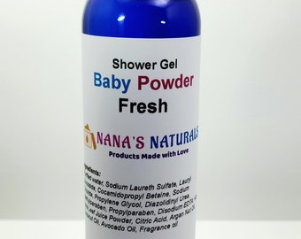 Baby Powder Fresh Shower Gel, All Natural shower gel, Shower Gel, Body Wash, Bubble Bath, Handmade Shower Gel, Liquid Soap, 8 oz.