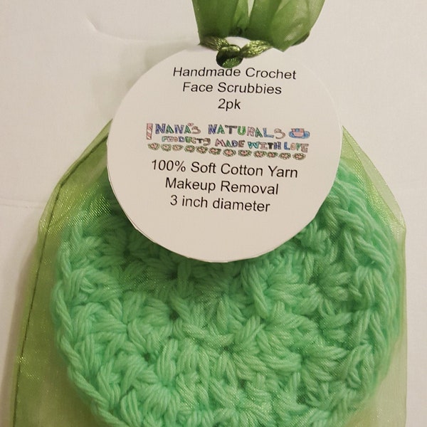 Face Scrubbies - 100% Cotton, Reusable Cotton Face Pads, Makeup Remover Pads, Crochet Face Scrubbies, Mini Cotton Face cloths - 2 Pack