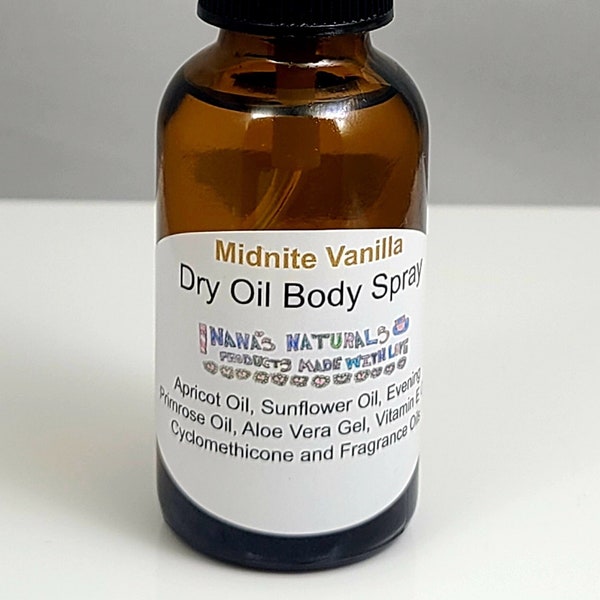 Midnite Vanilla Dry Oil Body Spray, Natural Body Spray, Moisturizing Body Oil, Midnite Vanilla Body Oil, Spray Body Oil, Dry Oil Spray, 1 oz