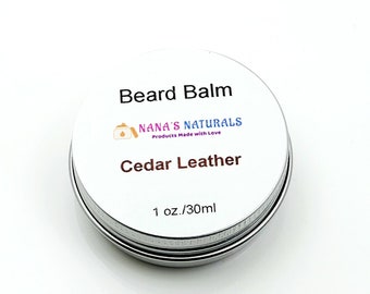 Cedar Leather Beard Balm 1 oz., All Natural Beard Balm, Beard Conditioner, Beard Grooming, Gift for him, Beard Butter, Beard Care