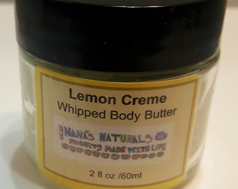 Lemon Creme Body Butter, 2, 4 or 8 oz, Whipped Body Butter, Natural Body Butter, Whipped Shea Butter, Natural Organic Body Moisturizer