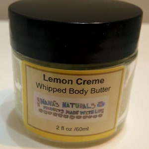 Lemon Creme Body Butter, 2, 4 or 8 oz, Whipped Body Butter, Natural Body Butter, Whipped Shea Butter, Natural Organic Body Moisturizer