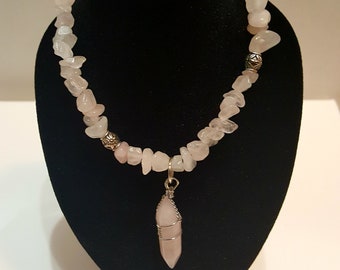 Rose Quartz Necklace with Pendant, Natural Gemstone Necklace, Handmade Jewelry, Rose Quartz Crystal Necklace, Gemstone Jewelry, Crystals