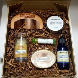 Men's Gift Box, Men's Grooming Gift Box, Men's Gift Set, Beard Oil, Beard Balm, Mens Lotion Stick, Beard Comb, Personalized Gift Box for Men image 1