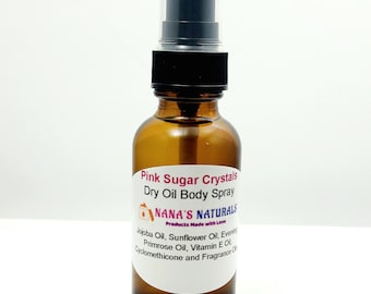 Pink Sugar Crystals Dry Oil Body Spray, Natural Body Spray, Moisturizing Body Oil Spray, Handmade Body Oil Spray, Dry Oil Spray, 1 oz