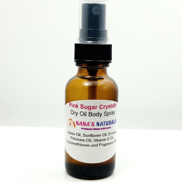 Pink Sugar Crystals Dry Oil Body Spray, Natural Body Spray, Moisturizing Body Oil Spray, Handmade Body Oil Spray, Dry Oil Spray, 1 oz