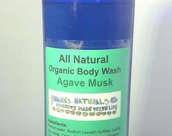 Organic Body Wash - Agave Musk, All Natural Organic Body Wash, Shower Gel, Bubble Bath, Handmade Body Wash, Liquid Soap