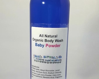 Baby Powder Fresh Organic Body Wash, All Natural Body Wash, Shower Gel, Bubble Bath, Handmade Body Wash, Liquid Soap, 8 oz.