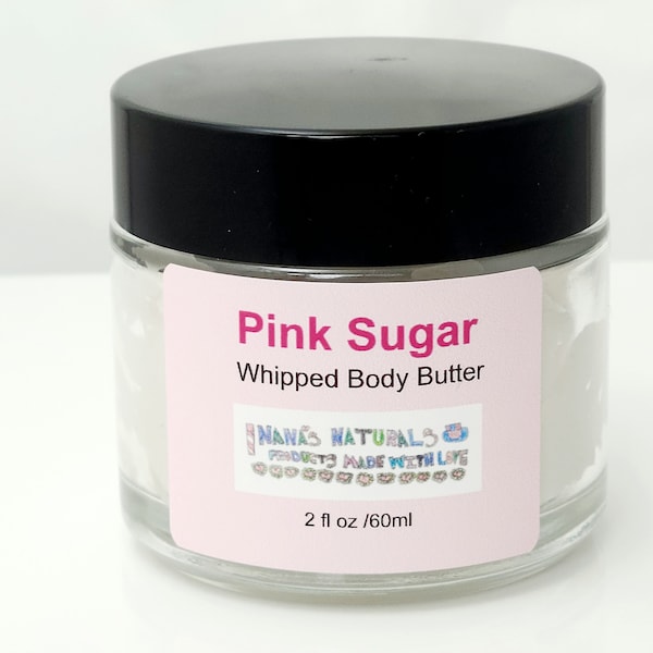 Pink Sugar Crystals Whipped Body Butter, Natural Body Butter, Whipped Shea Butter, Natural Organic Moisturizer, 2 oz, 4 oz, and 8 oz.