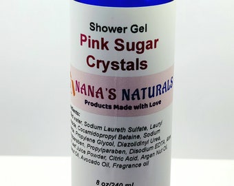 Pink Sugar Crystals Shower Gel | All Natural shower gel | Shower Gel, Body Wash | Bubble Bath | Handmade Shower Gel | Liquid Soap | 8 oz.
