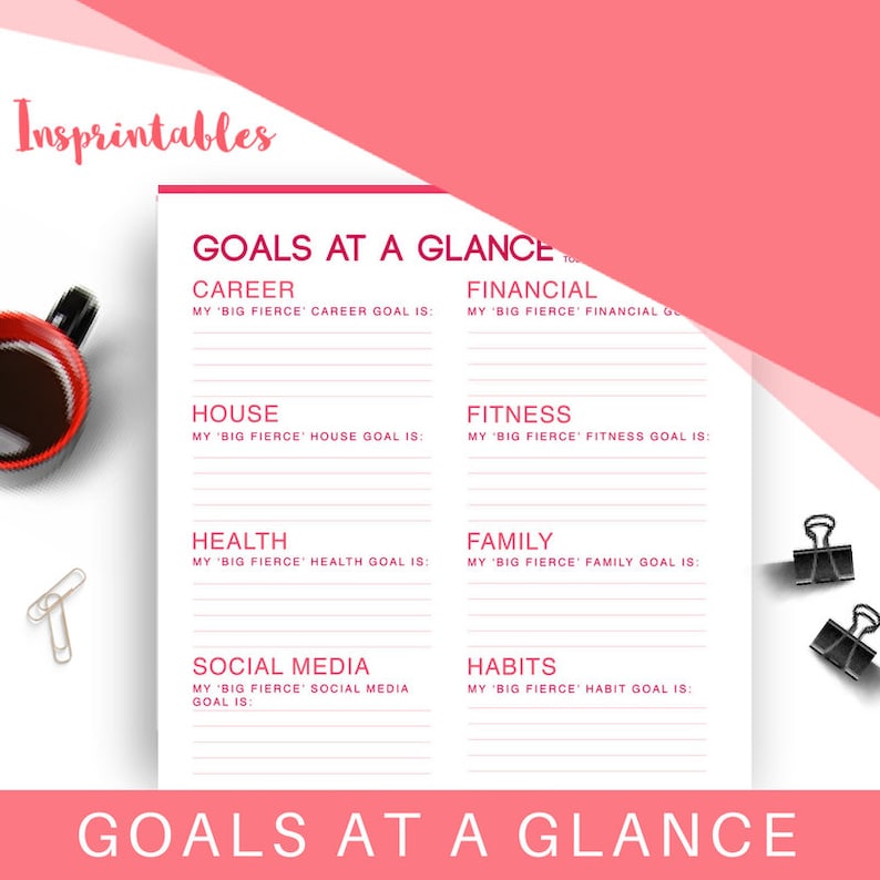 Goals at a Glance Pink Printable Planner Worksheet A5 Letter Size PDF ...