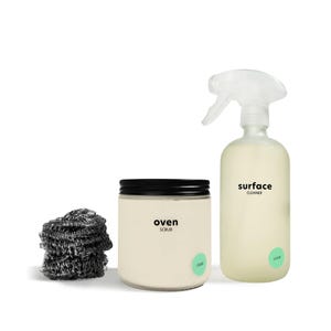 Oven 100% Natural Cleaning Set | Non-Toxic | w/ Eco-Friendly Surface Cleaner | Professional-grade | Scrub for Cooktop & Grill |  (Glass Set)