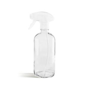 Spray Glass Bottle with Trigger Sprayer: Zero-Waste Reusable Flint Glass Bottle (16oz) with clear trigger sprayer