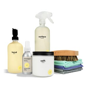 The Bathroom Cleaning Kit (Glass) Non-Toxic Refillable Natural Cleaners powered by Probiotics, Enzymes & EO, Eco-Friendly (11 pieces)
