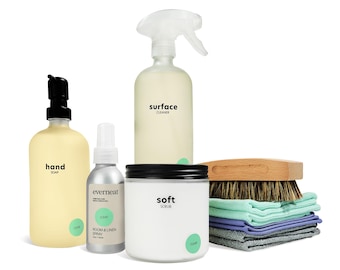 The Bathroom Cleaning Kit (Glass) Non-Toxic Refillable Natural Cleaners powered by Probiotics, Enzymes & EO, Eco-Friendly (11 pieces)