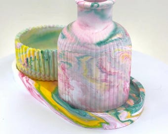 Marbelux Resin Gift Set – Tray, Pot & Bud Vase
