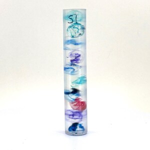 May include: A clear glass tube filled with colorful liquid and swirls of blue, purple, pink, and black paint. The tube is labeled "S1" at the top.