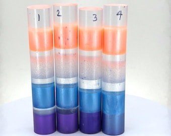 PNB0180 – Vibrant Multi‑Colour Resin Pen Blank | Purple, Blue, Ghost & Orange with Clear Layers