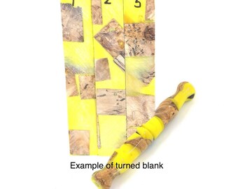 PNB0176 – Hybrid Pen Blanks Oak Burl & Spalted Horse Chestnut with Yellow Resin