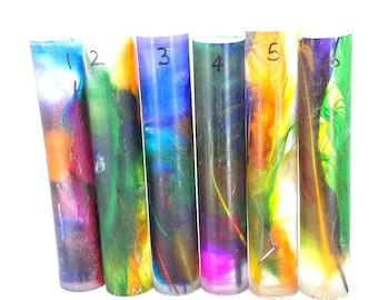 Mardi Gras Feather Resin Pen Blank – Colorful Goose Feather, Turning Blanks
