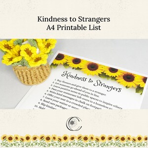 Kindness for Strangers Printable A4 | 20 Acts of Kindness | Random Kindness Poster | Digital Download PDF Instant Print | Be Kind