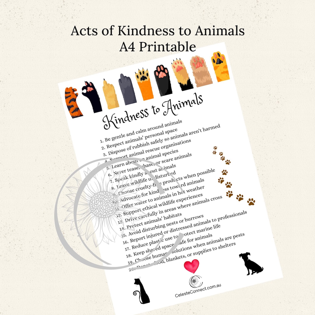 Kindness for Animals Printable A4 | 20 Acts of Kindness | Animal ...