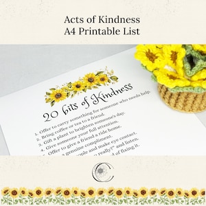 Acts of Kindness Printable A4 | 20 Kindness Tips | Random Acts of Kindness Poster | Digital Download PDF Instant Print | Be Kind