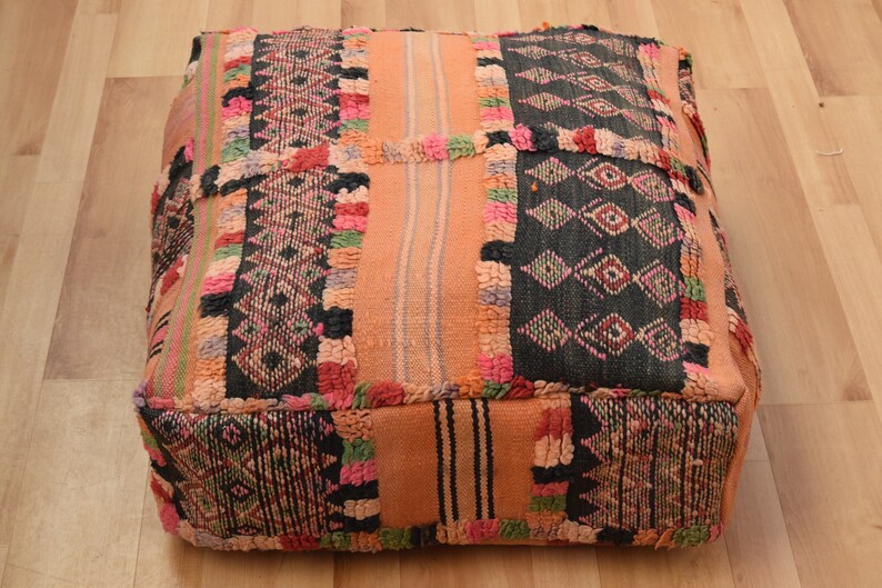 Moroccan Kilim poufs Square Handmade footstool Berber pouf Gift Vintage pouf Square pouf Home decor Moroccan decoration