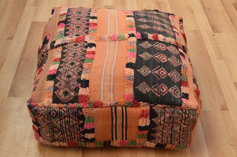 Moroccan Kilim poufs Square Handmade footstool Berber pouf Gift Vintage pouf Square pouf Home decor Moroccan decoration
