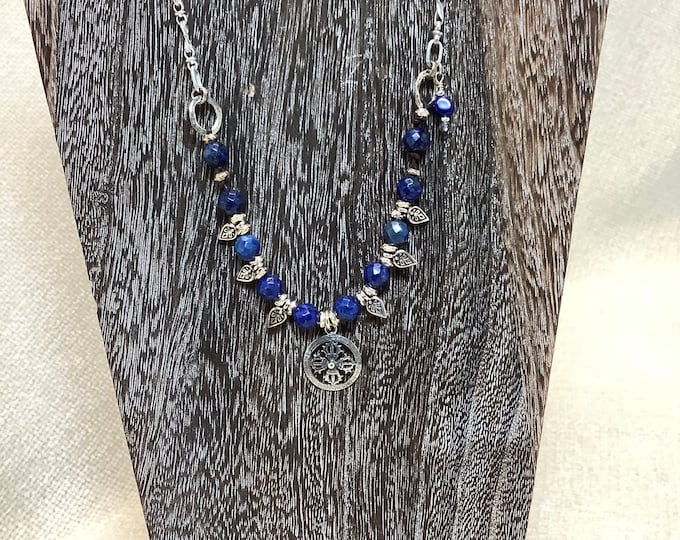 Lapis and Silver leaf necklace