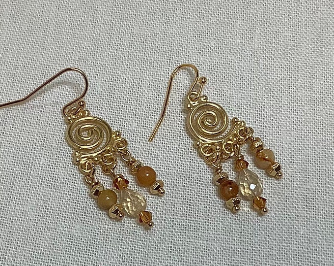 Citrine, jade, and gold earrings