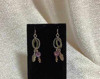 Czech Purple Hibiscus flower earrings