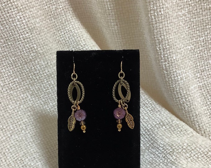 Czech Purple Hibiscus flower earrings