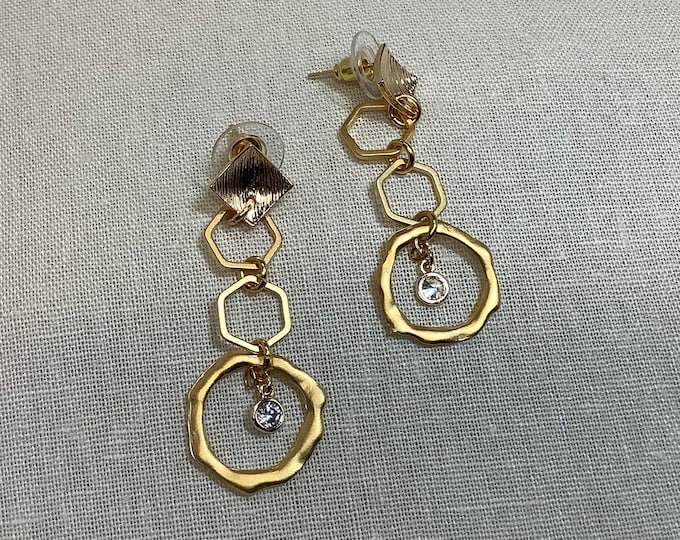 Triple hoop earring with crystal charm